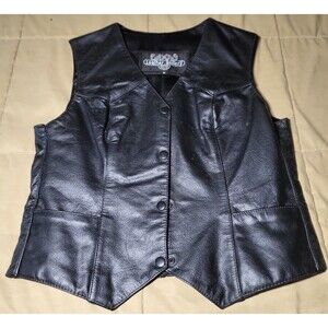 Leather Gallery Women’s Black Genuine Leather Vest 8 Snap Biker Western 90s Y2K